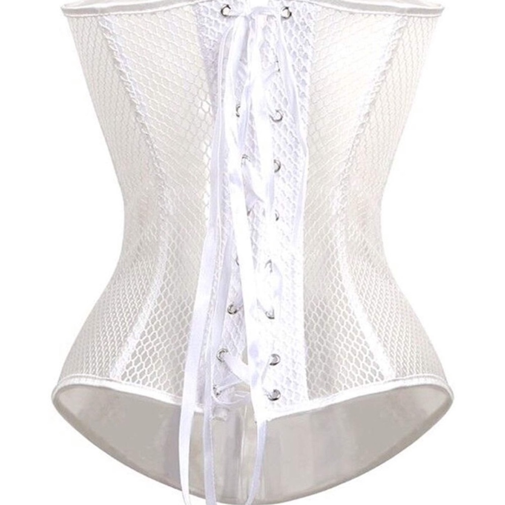 NWT white floral mesh boned corset S & M - Picture 3 of 6